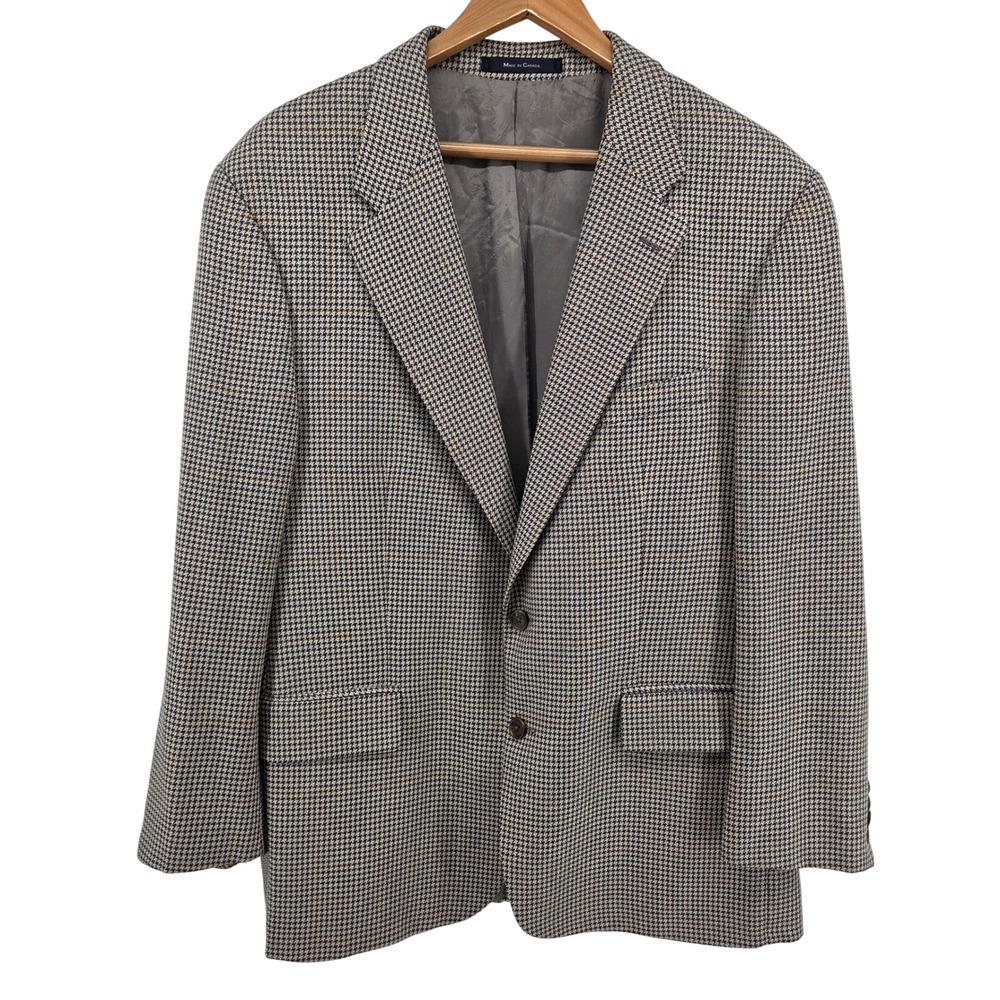 Jos A Bank Mens Brown Blue‎ Tan Houndstooth Blazer Sport Coat 48L